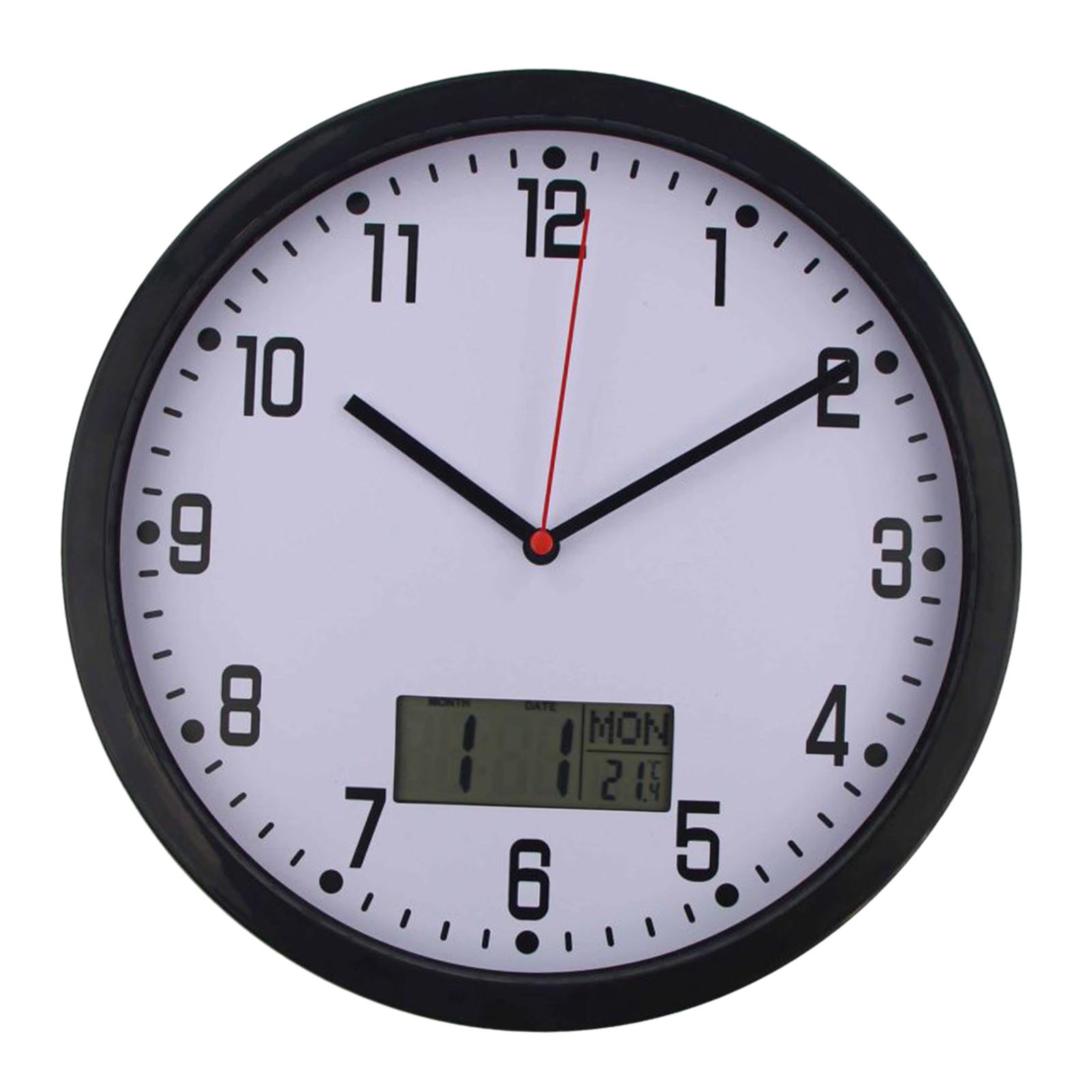 Magideal - Reloj De Pared Clásico Con Fecha Y Temperatura Reloj De Pared Digital Relojes Silenciosos De 10 Pulgadas Para La Decoración Del Dormitorio De La Sala Negro
