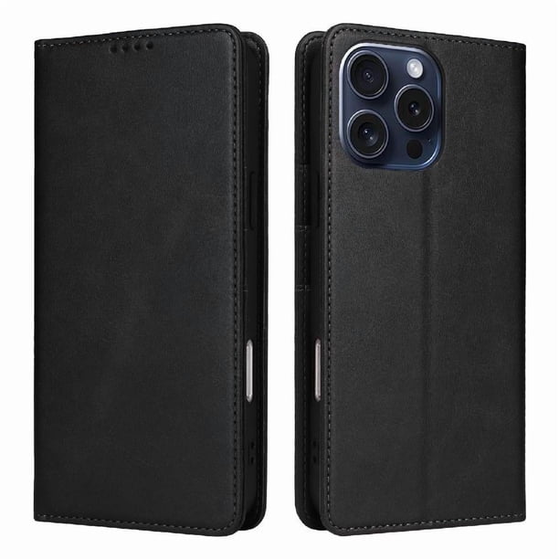Funda Cartera para iPhone 15 Pro con Ranuras Tarjetas y Soporte - Protección Completa Negro