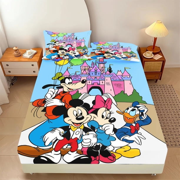 Mickey Minnie Fitted Sheet Mickey Mouse Bed Sheets Sheet Set for Kids Boys Girls,Bedroom for 15-30cm high mattresses Bed Sheets