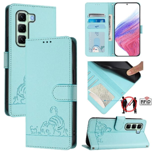 Funda tipo cartera FOXDOCK para infinix Hot 50 4G con soporte, ranuras, RFID, diseño de gato