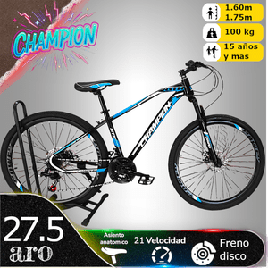 Vipnetwork - Bicicleta Aro 27.5 Champion 21 Veloc Y Freno Disco Azul