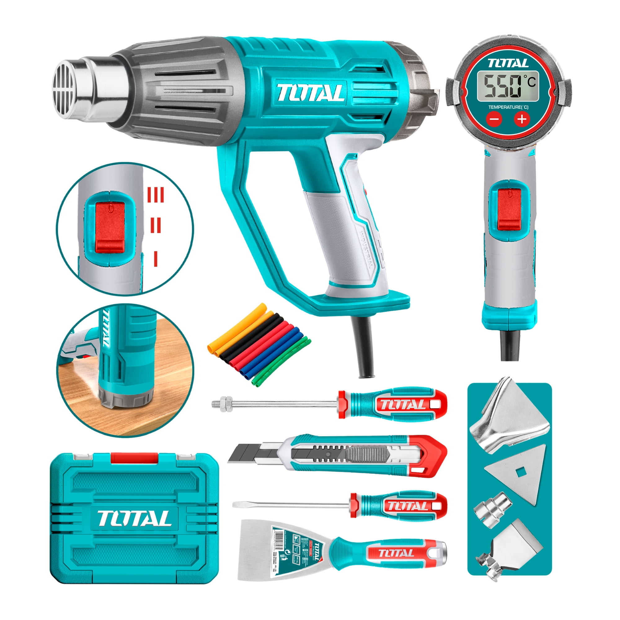 Pistola De Calor 2000w Con Pantalla Digital Lcd Con Accesorios Total