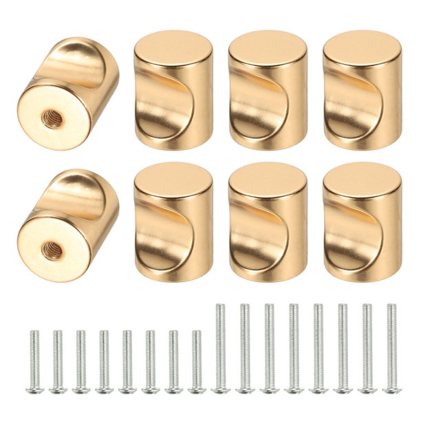Uxell 8Pcs Perillas Cilíndricas de Aleación de Aluminio, Tirador de Un Solo Agujero con Tornillo, 16mm Oro