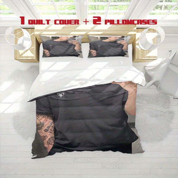 3pcs Tian Junguo Selfie Print Three Piece Bedding Set Soft Quilt Cover And Two Pillowcases