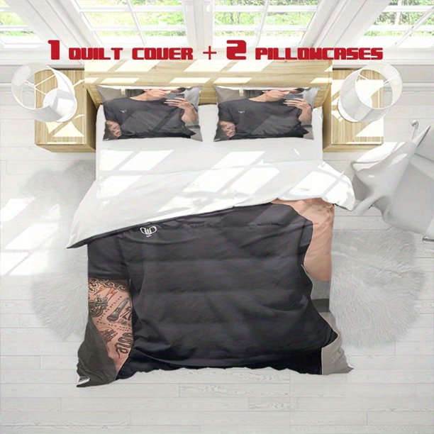 3pcs Tian Junguo Selfie Print Three Piece Bedding Set Soft Quilt Cover And Two Pillowcases