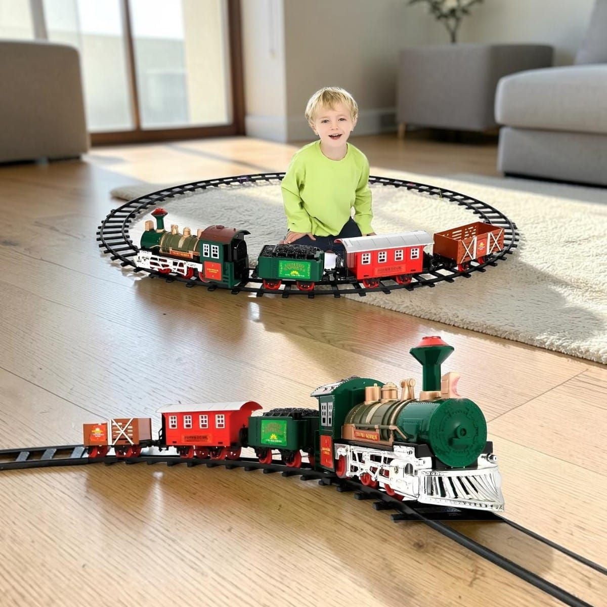 Ecodeco - Tren De Navidad Con Luz Y Sonido Locomotora Pie De Arbol