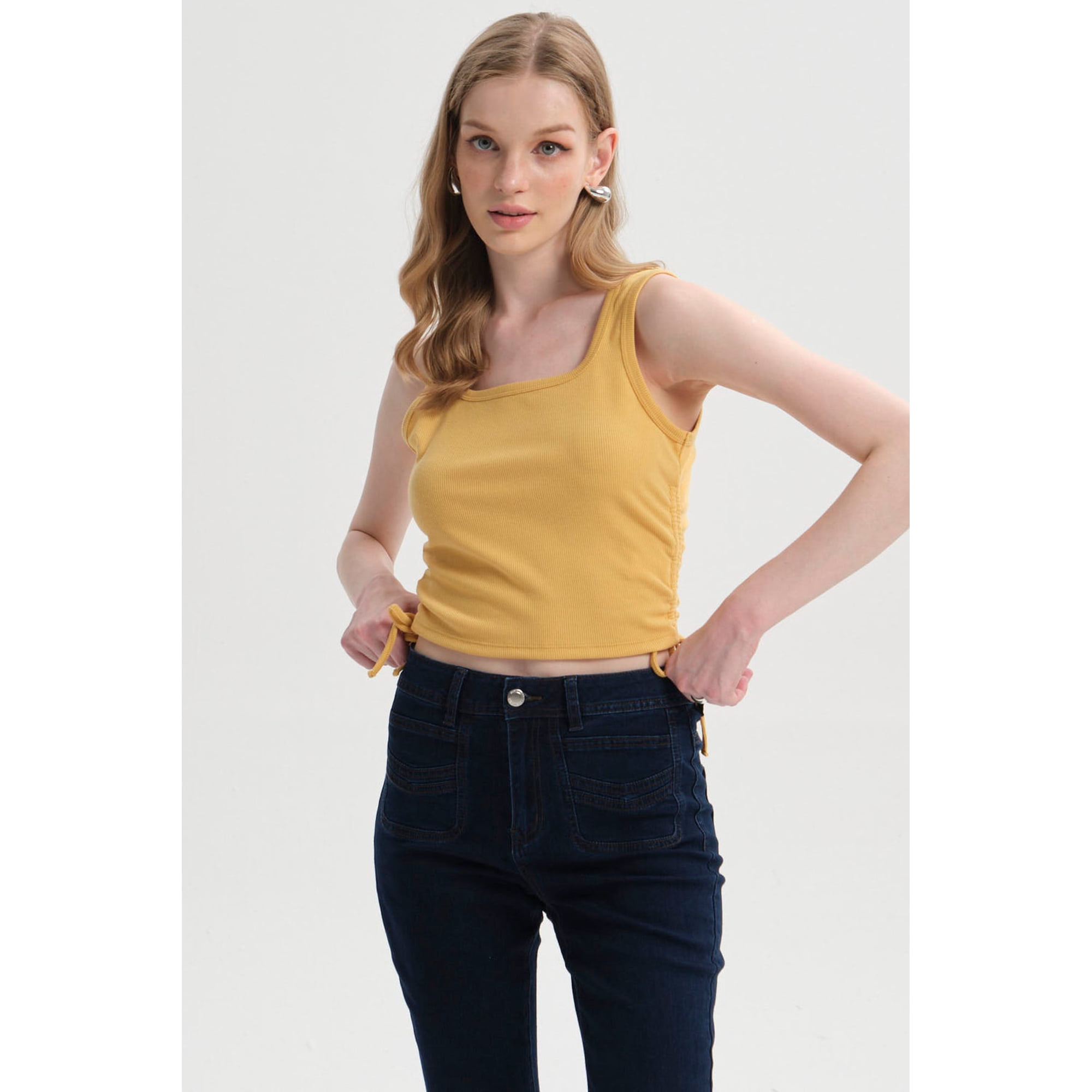 Fashionspark - Polera Mujer Recogido Costado Amarillo