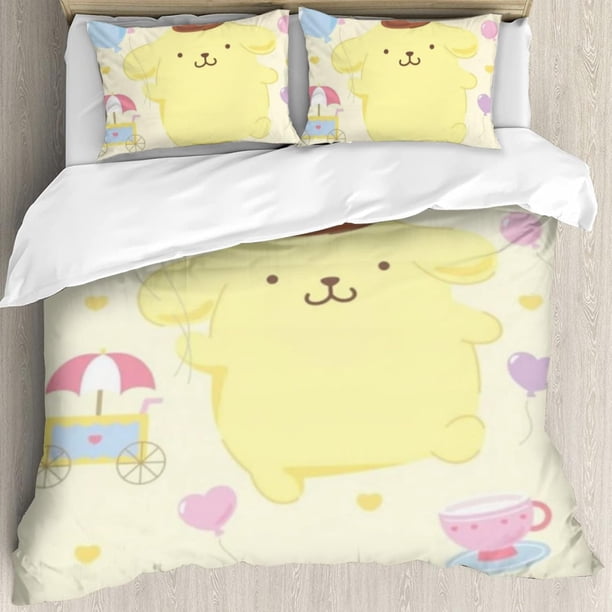 Cute Dog Comforter Set 3 Piece Twin Boys Girls Cartoon Puppy Yellow Bedding Set Lovely Pompompurin Comforter Dogs Collection Bed Set Pompompurin Lover Bedroom Decor