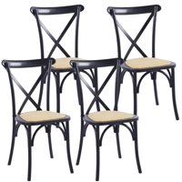 Pandalino - Pack 4 Silla Crossback Negra | Madera Ratán | Diseño Clásico