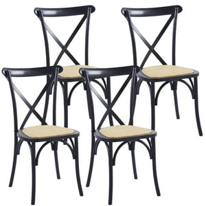 Pandalino - Pack 4 Silla Crossback Negra | Madera Ratán | Diseño Clásico Negro