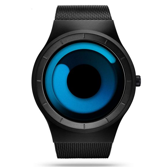 RELOJ SINOBI de Diseño Creativo con Malla de Acero Negro y Azul