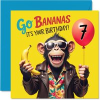 Tarjeta De Felicitación Stuff4 Para El Séptimo Cumpleaños De Monkey Go Bananas, 14,5 Cm