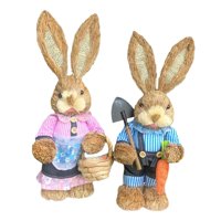 Magideal - 2 Piezas De Conejo De Pascua, Figuras De Paja, Decoración De Altura De 13,8 Pulgadas Para Salas De Estar, Jardines, Patios, Exquisita Artesanía Vívida Estilo F