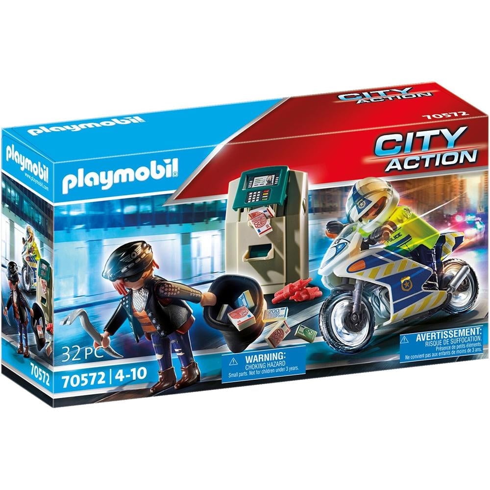 Set De Juego Playmobil Moto De Policía Persecución 32 Piezas