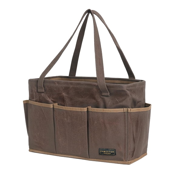 Bolsa de herramientas plegable de 15,5 pulgadas, de lona encerada con abertura superior, bolsa multiusos para llaves con asa, resistente y repelente al agua (gris)