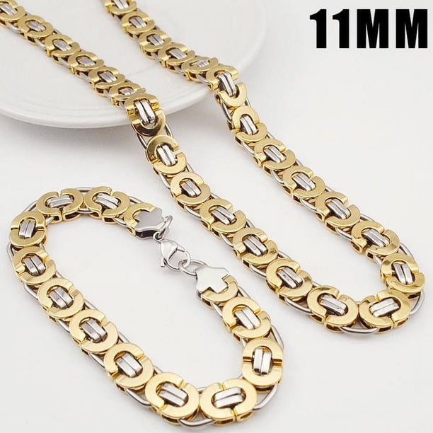 Elegant Stainless Steel Men's Jewelry Set - Egyptian Byzantine Flat Bangle Necklace Set for a Timeless Look
