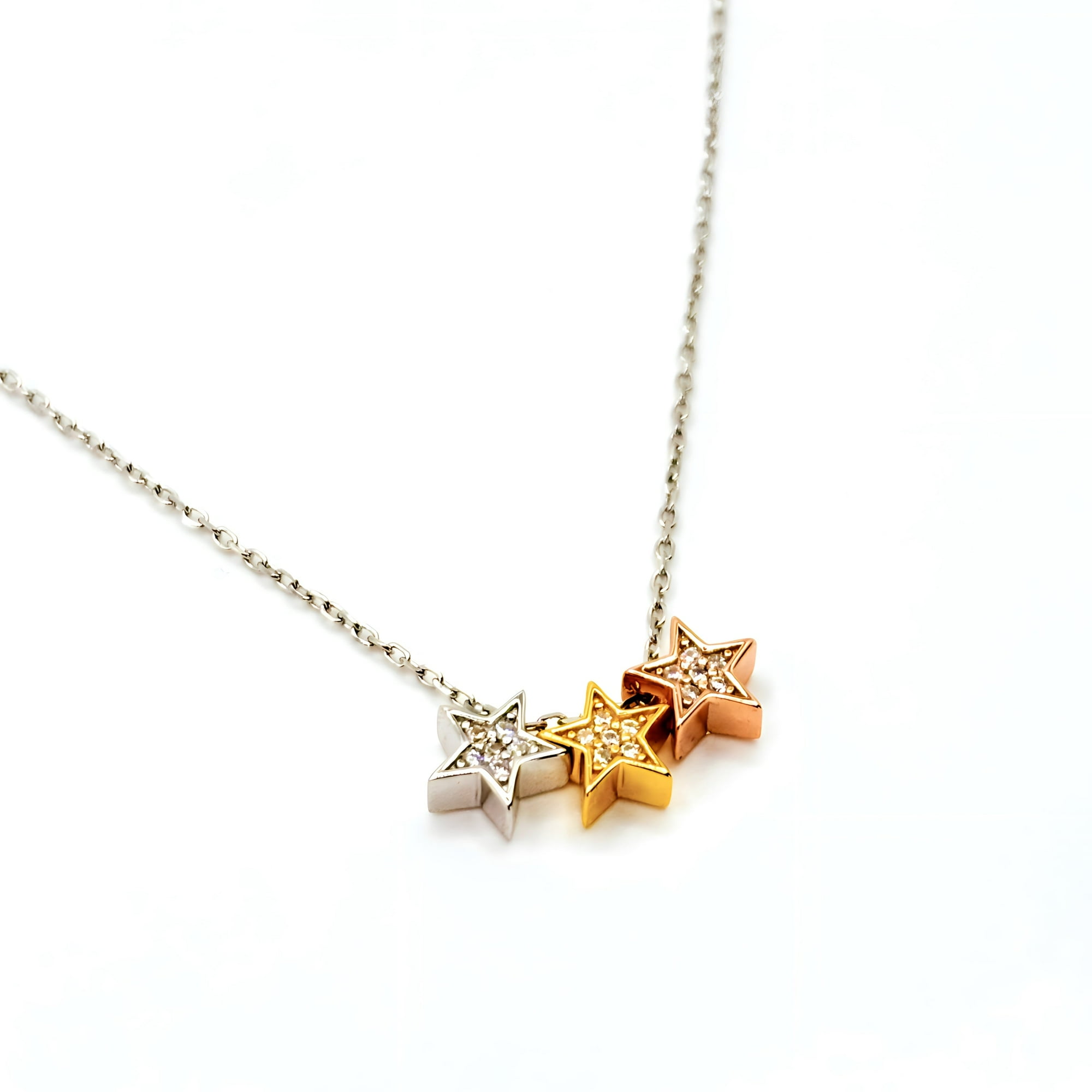 Tiana Joyas - Collar Con Trio De Estrellas De Plata 925 Y Enchapadas En Oro De 18k