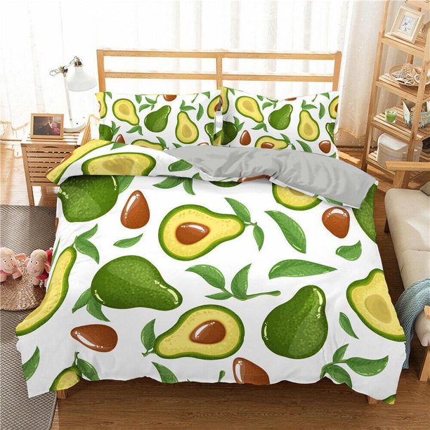 Avocado Fruit Leaves Print Quilt Duvet Cover Set Home Textiles Bedclothes3-Piece Bedding Set
