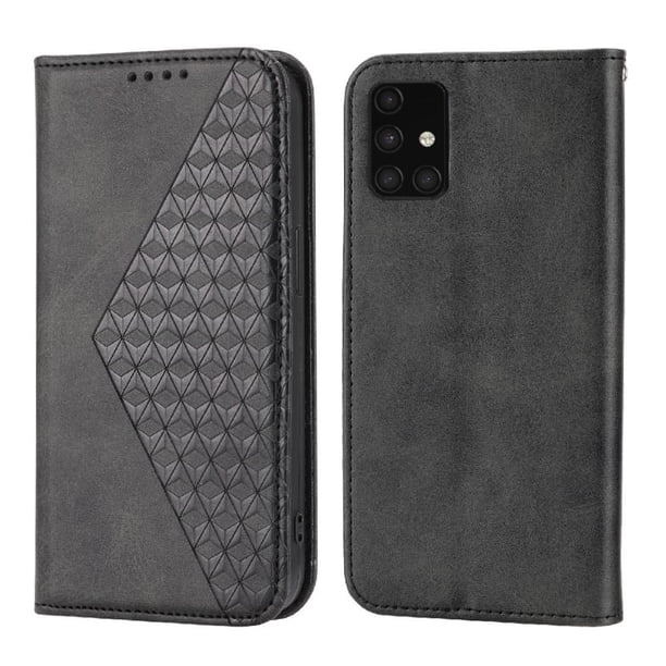 Funda Flip FOXDOCK para Samsung Galaxy A51 4G , Estilo Billetera con Diseño Rombo, Correa de Mano y Soporte, Uso Diario