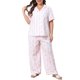thumbnail image 1 of Agnes Orinda Conjunto de Pijama de Talla Grande para Mujer con Botones, Lazo Lindo, Estampado de Rayas, Manga Corta, Parte Superior y Pantalones Largos, Ropa de Dormir Suave de 2 Piezas 1X Rosa, 1 of 8