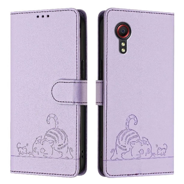 Funda tipo cartera FOXDOCK para Samsung Galaxy Xcover 5 con soporte, ranuras, RFID, diseño de gato