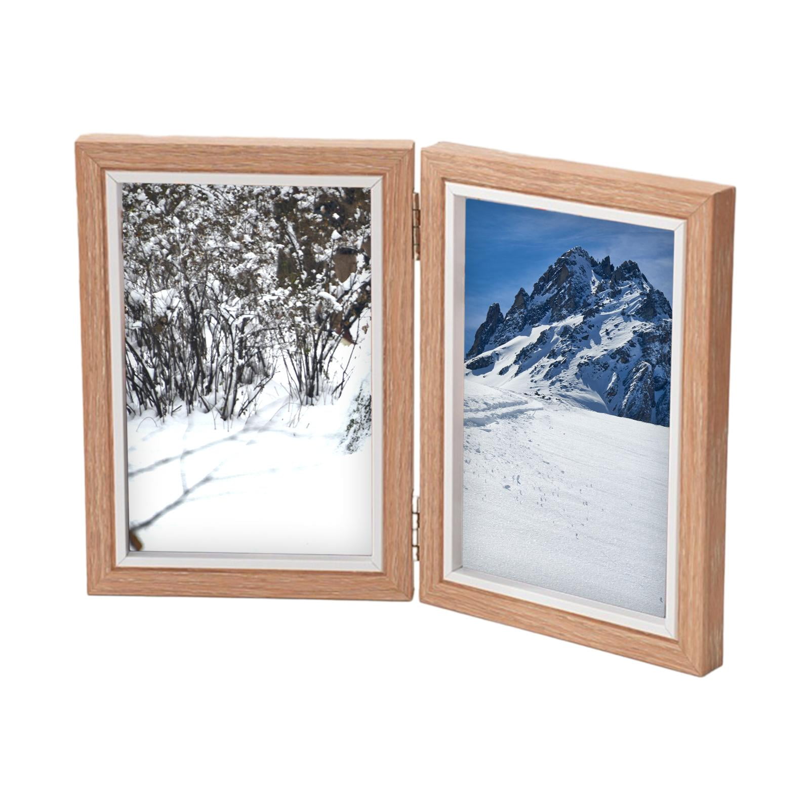 Magideal - Marco De Fotos Con Bisagras, Soporte De Madera De 4x6, Soporte Vertical Rústico Para Exhibición De Fotos, Collage De Fotos Familiares Para Sala De , Doble Pliegue Marrón
