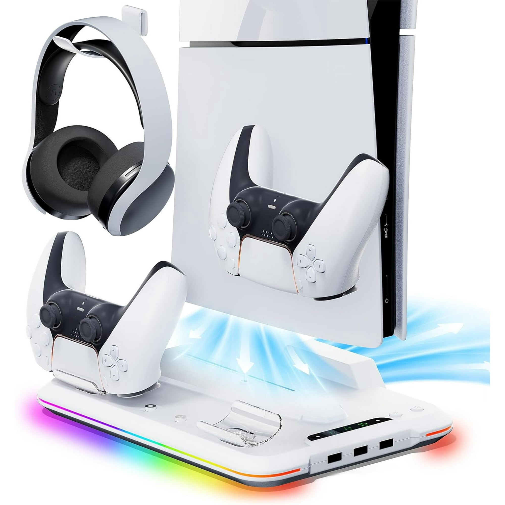 Base De Estación De Enfriamiento Aaronmei Para Ps5 Slim Con Estación De Carga Para Dos Controles Blanco