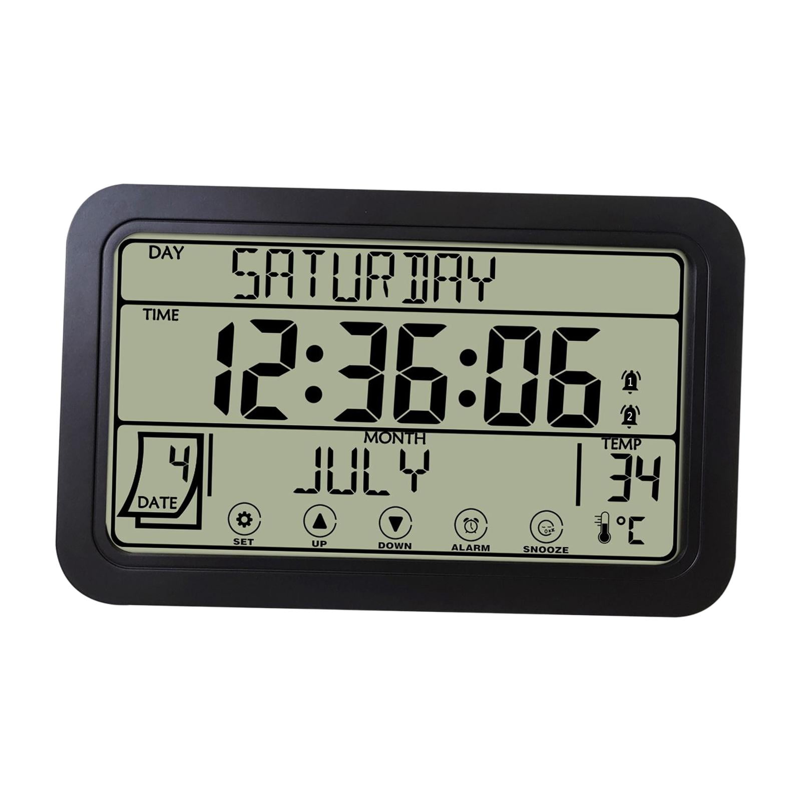 Magideal - Reloj De Pared Electrónico Relojes En La Pared Colgando Sin Tictac Con Día / Fecha Reloj Despertador Decorativo Para Sala De Estar Cocina , Negro