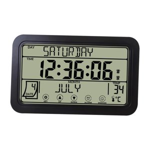 Magideal - Reloj De Pared Electrónico Relojes En La Pared Colgando Sin Tictac Con Día / Fecha Reloj Despertador Decorativo Para Sala De Estar Cocina , Negro