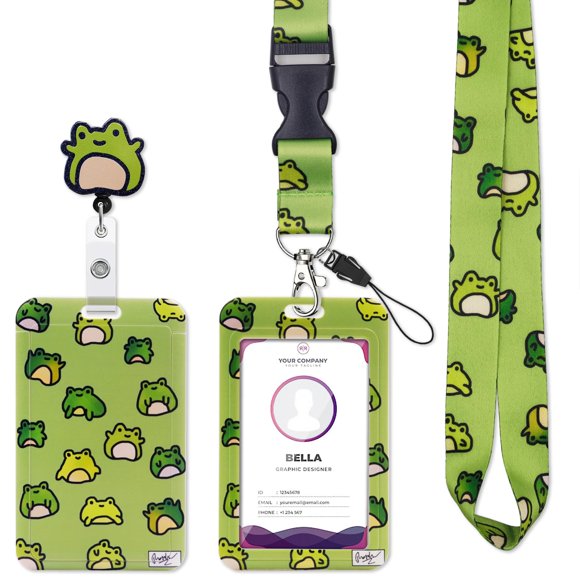 Porta credenciales JoliR Design con lanyard retráctil de rana