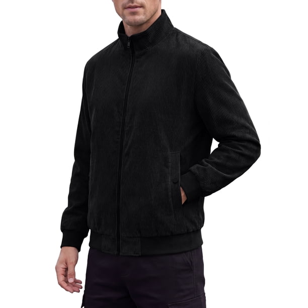 INSPIRE CHIC Chaqueta Bomber de Pana para Hombre con Forro, Cremallera, Chaqueta Camionera, Abrigo de Invierno, Talla S, Negro