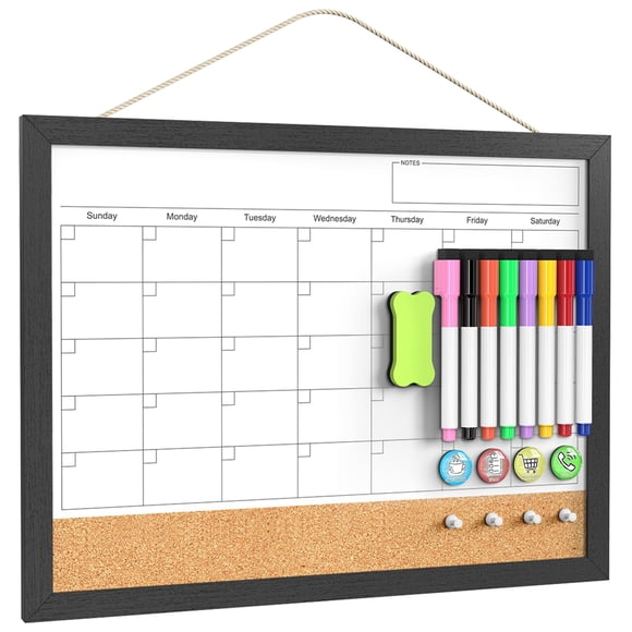 Calendario borrable en seco Tankee 43x33 cm con pizarra magnética y corcho