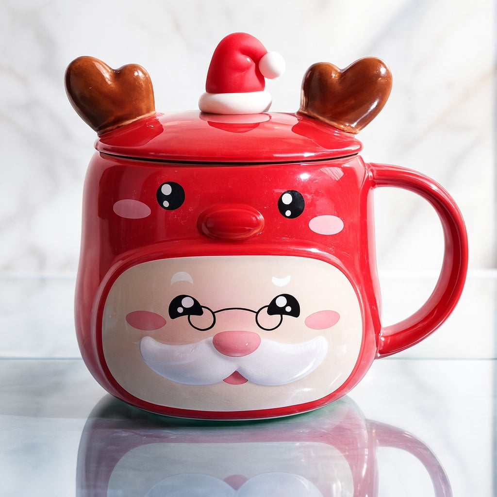 Taza De Santa Y Reno Navideña Y Moderna