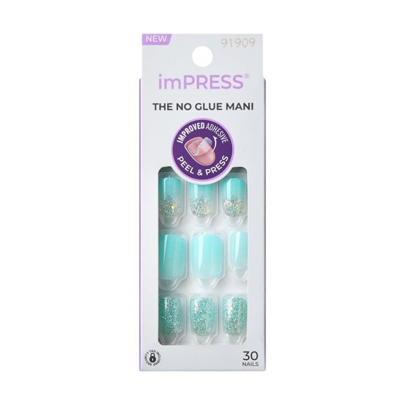 Presion Nails Impress «Eternity», forma ovalada de color azul medio