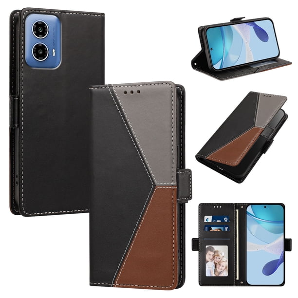 Funda Cartera para Motorola Moto G34 con Cierre Magnético, Tricolor, Negro