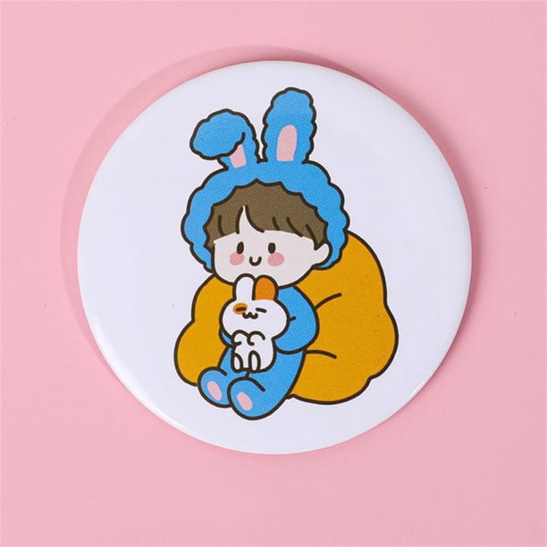 1PCS Mini Mirror Cartoon Touch Up Makeup Cartoon Small Mirror Skin Care Tools Pu Handheld Small Round Mirror Health & Beauty