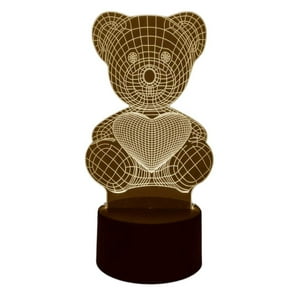 Lampara Ilusion 3D Oso De Peluche Corazón De 7 Colores, Base Touch