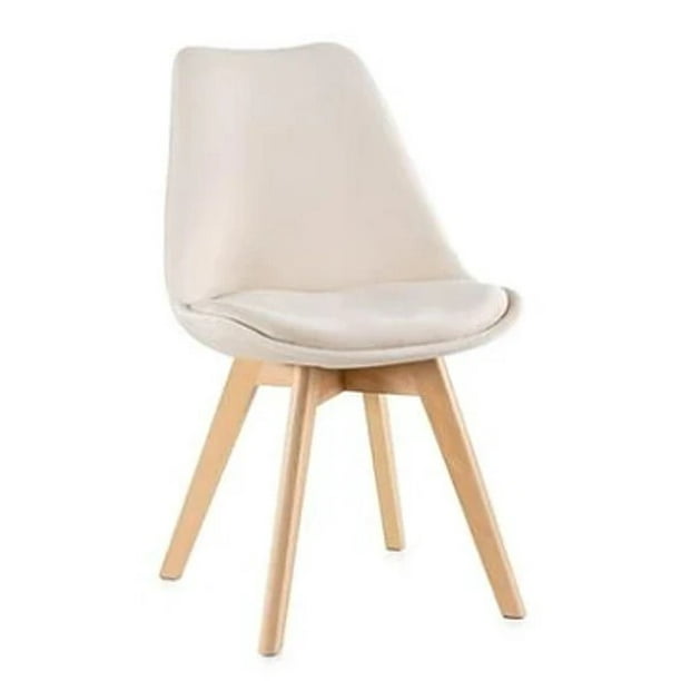 Silla De Comedor Tulip Tapizado Terciopelo O Felpa Con Base Madera - Beige