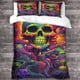thumbnail image 3 of Funda Nórdica Con Estampado Digital Tridimensional De Calavera Y Flores 3 Piezas Funda De Edredón Con Esqueleto Malvado Y Funda De Almohada A Juego Con Cremallera, 3 of 3