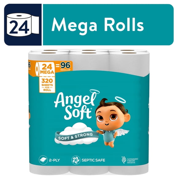Papel Higiénico Angel Soft 2 Ply 24 Mega Rollos 320 Hojas