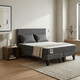 thumbnail image 1 of Cama 2 plazas con colchón 21 cm y respaldo gris – base matrimonial tapizada, 1 of 6