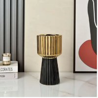 Mc Group - Jarron Florero Sakura Cerámica, Oro Negro 25X12 Cm