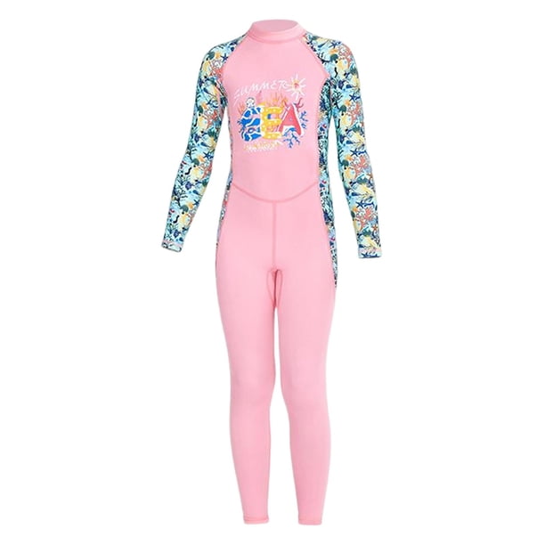 Traje de baño para niños, traje de baño con cremallera, manga larga, trajes completos, traje de buceo, traje húmedo para deportes acuáticos, kayak, su Rosa L