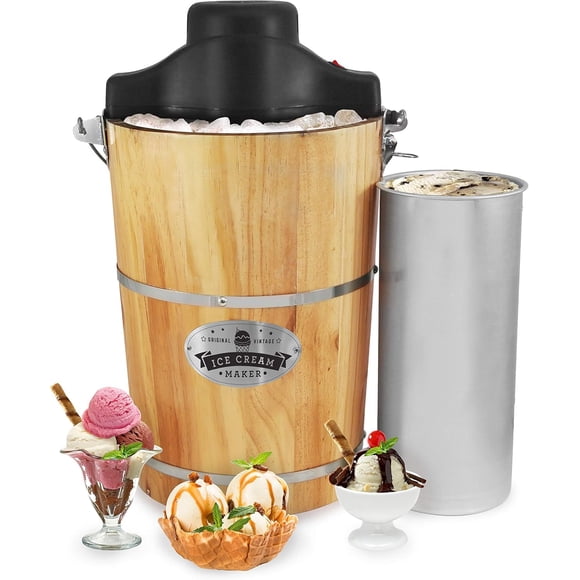 Máquina para hacer helados Elite Gourmet EIM916X, cubo de madera vintage de 6 litros