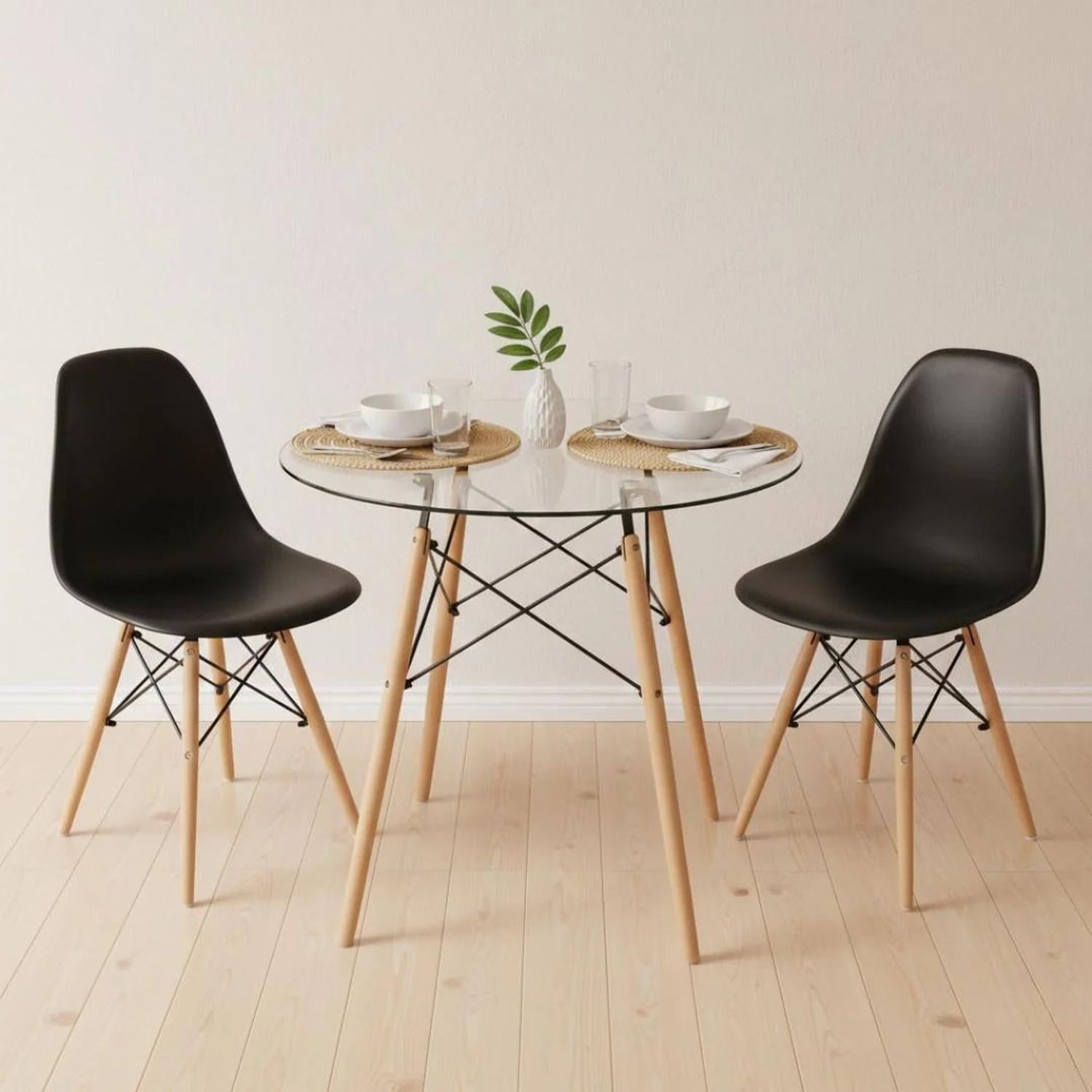 Pandalino - Comedor Mesa Elida 80 Cm + 2 Sillas Eames Negro