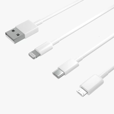 Genérico - Cable De Carga Para Celular Carga Rápida 3 Salidas Puntas Incluidas 3 En 1 2.4A Reforzado 1 Mt. Compatible Para Iphone Micro Usb Y Tipo C