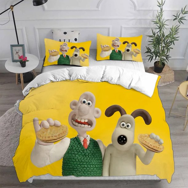 x458 Bed SheetsCartoon movie Wallace and Gromit dog Poster Duvet Cover Sets, Wallace & Gromit Bedding Sets Kids Adult Size 3-Piece Bedding Set (1 Duvet Cover + 2 Pillow Shams) nj458
