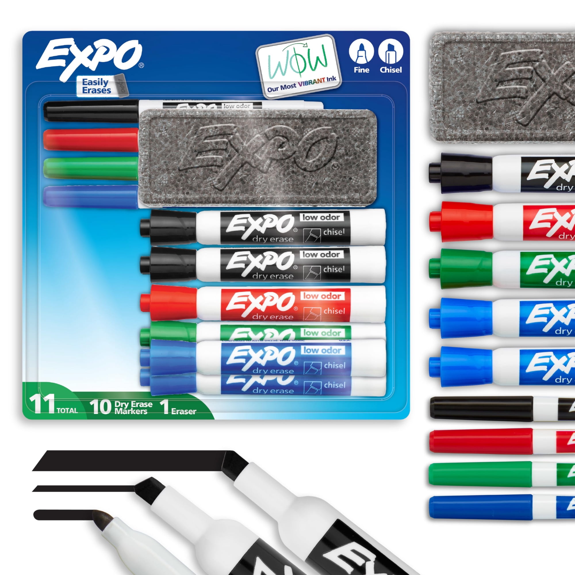 Set De Rotuladores De Borrado En Seco Expo Mixed Tip Con Goma De Borrar, 11 Colores