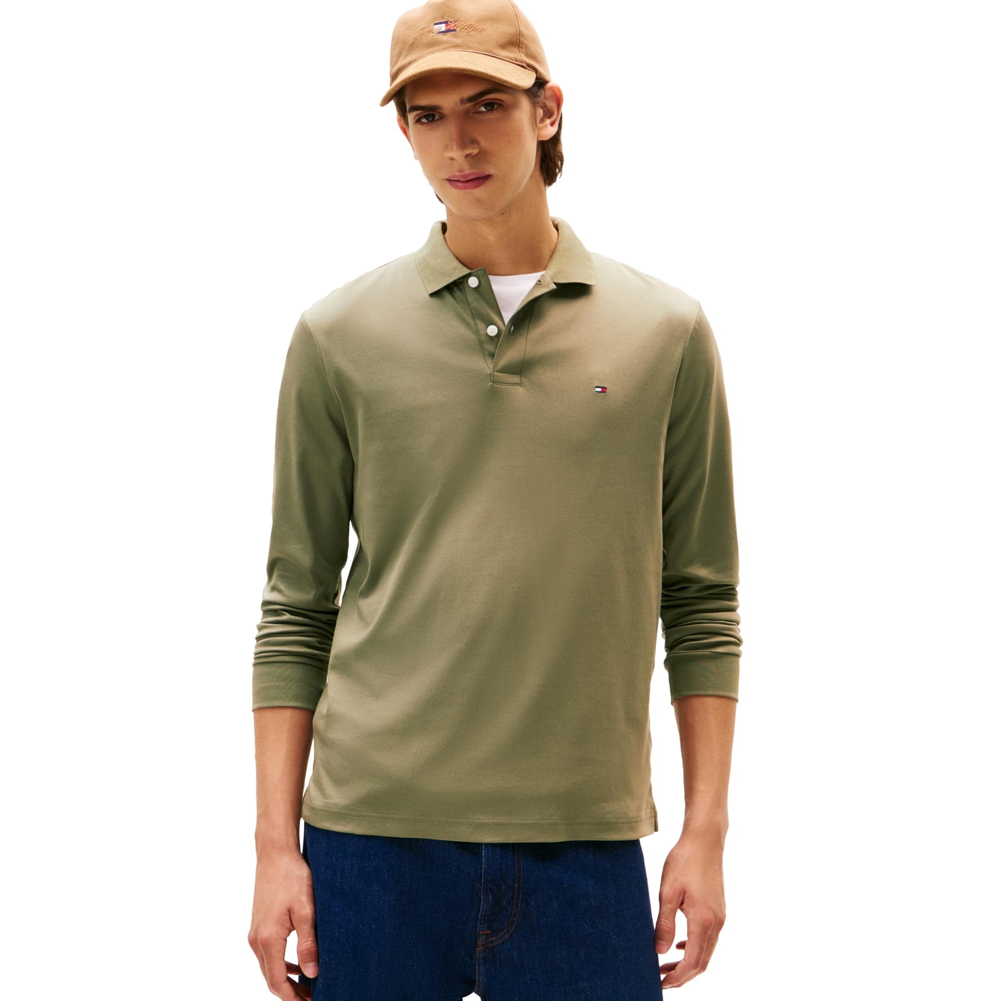 Tommy Hilfiger - Polo De Algodón Líquido De Manga Larga Verde