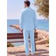 thumbnail image 3 of INSPIRE CHIC Conjunto de 2 Piezas de Lino Camisa de Manga Larga Pantalones con Cordón M Azul, 3 of 5